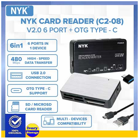 Card Reader 6-In-1 NYK C2-08 USB2.0  6 Slot