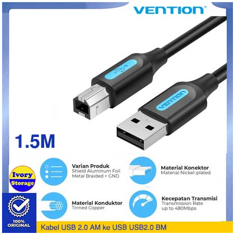Kabel Printer USB2.0 Vention 2M (USB2.0 AM-BM 2M) COQBH