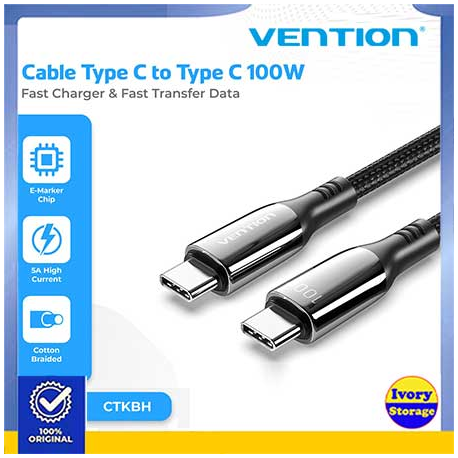 Kabel Data TYPE C KE TYPE C VENTION 2M 5A 100W (Type-C-Type-C)