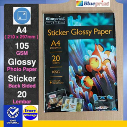Stiker Kertas Foto Glossy 105GSM A4 20PC Blueprint Lite Sticker Glossy Photo Paper