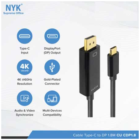 NYK KABEL TYPE C KE Display Port (DP) 1.8M GOLD PLATED