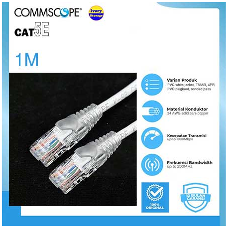 COMMSCOPE KABEL UTP CAT5E 3M WHITE ORIGINAL - KABEL LAN WARNA PUTIH 3M CAT5E COMMSCOPE ORIGINAL - 10000255700