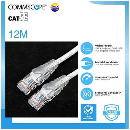 COMMSCOPE KABEL UTP CAT5E 3M WHITE ORIGINAL - KABEL LAN WARNA PUTIH 3M CAT5E COMMSCOPE ORIGINAL - 10000255700
