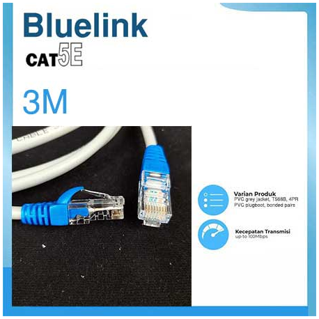 BLUELINK KABEL UTP CAT5E 3M - KABEL LAN 3M CAT5E BLUELINK UTP RJ45 - 10000272100