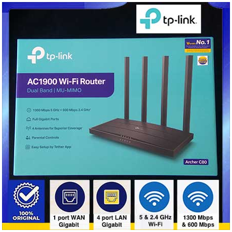 TP-LINK ARCHER C80 AC1900 WIRELESS DUAL BAND ROUTER GIGABIT - 6935364088873