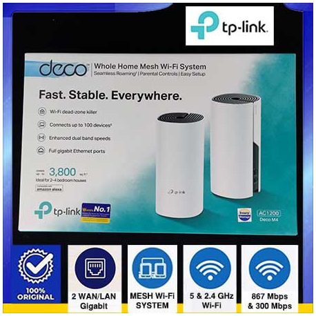 TP-LINK DECO M4 (2-PACK) AC1200 WHOLE HOME MESH Wi-Fi SYSTEM - 6935364084189