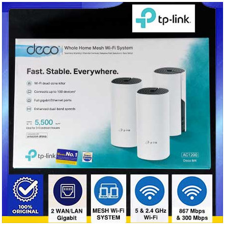 TP-LINK DECO M4 (3-PACK) AC1200 WHOLE HOME MESH Wi-Fi SYSTEM - 6935364085179