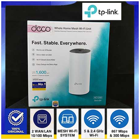 TP-LINK DECO E4 (1-PACK) AC1200 WHOLE HOME MESH Wi-Fi SYSTEM