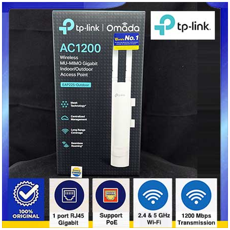 TP-LINK EAP225 OUTDOOR ACCESS POINT AC1200 DUAL BAND 2.4GHz 300Mbps 2x3dBi MULTI SSID - 6935364083571