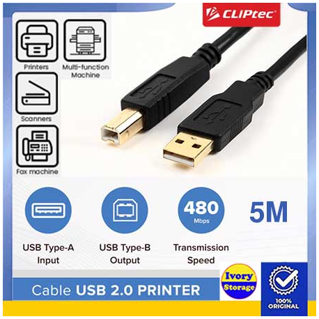 NYK KABEL USB PRINTER 5M (USB2.0 AM-BM)