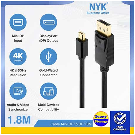NYK Kabel Mini Display Port ke Display Port (Mini DP to DP)  1.8m