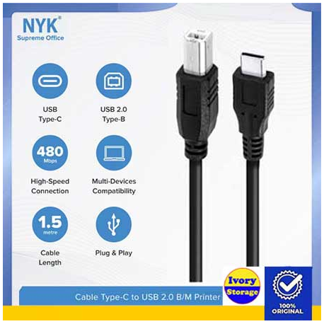 NYK KABEL TYPE C KE USB PRINTER 1.5M (TYPE C- USB2.0 BM)