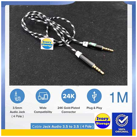 KABEL AUDIO AUX 3.5mm 4 POLE 1m GOLD PLATED TALI SEPATU