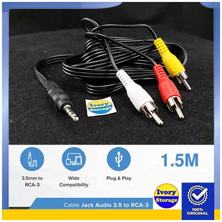 KABEL AUDIO VIDEO AUX 3.5mm MALE - 3xRCA MALE STEREO 1.5m
