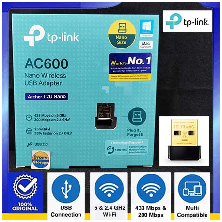 USB Wi-Fi Adapter TP-LINK ARCHER T2U NANO Dual Band AC600 Wireless Adapter