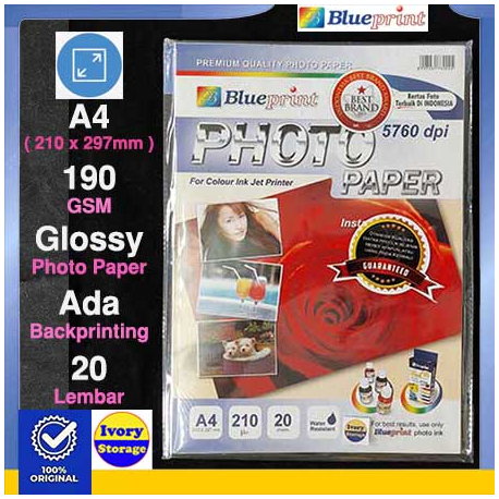 Glossy Photo Paper 20PC 190GSM Blueprint - 8997031730025