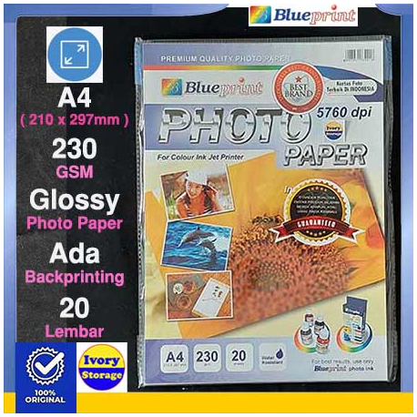 Glossy Photo Paper 20PC 230GSM Blueprint - 8997031730018