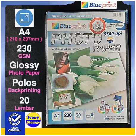 Glossy Photo Paper 20PC 230GSM Blueprint - 8997031730032