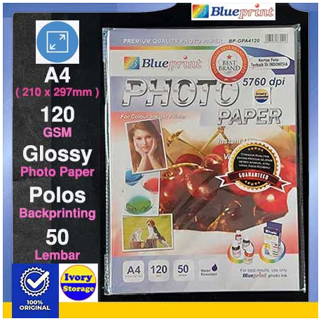 GLOSSY PHOTO PAPER 50PC 120GSM BLUEPRINT - 8997031730216