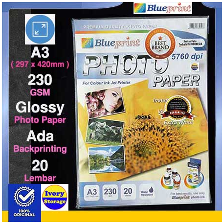 Glossy Photo Paper 20PC 190GSM Blueprint - 8997031730025
