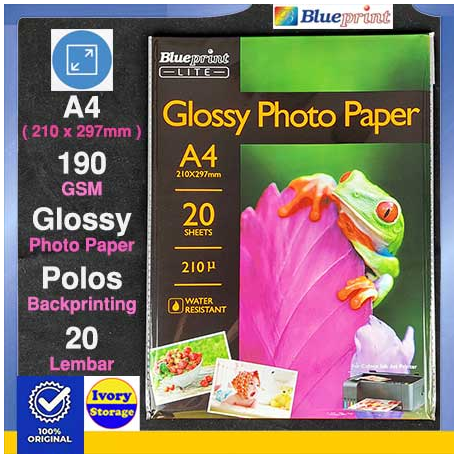 BLUEPRINT LITE GLOSSY PHOTO PAPER 190GSM A4 20PC - 8997031739134