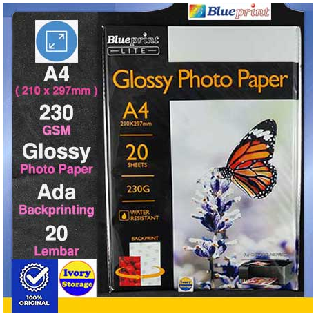 Glossy Photo Paper 20PC 230GSM Blueprint - 8997031730032