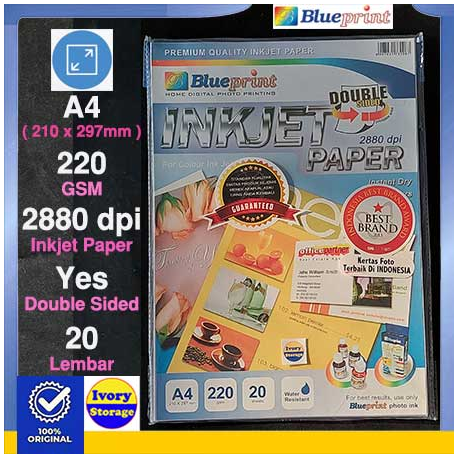 Double Sided Inkjet Paper 20PC 220GSM Blueprint - 8997031730087