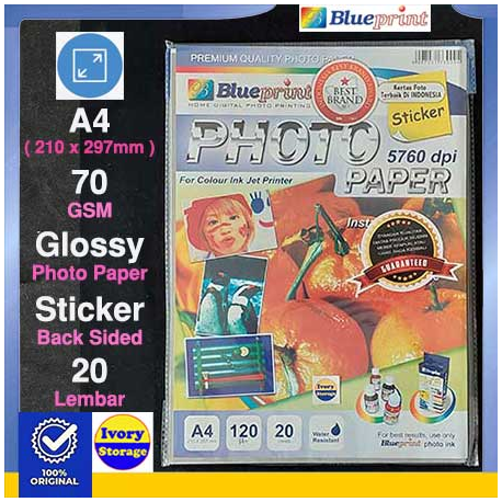 A4 Glossy Sticker 20PC 120GSM Blueprint - 10000116700