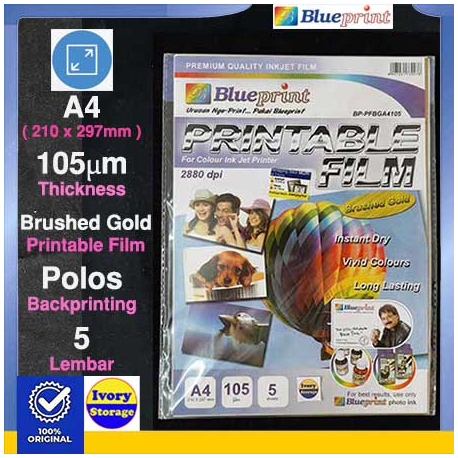 A4 Printable Film 5PC 105 mm Brushed Gold Blueprint - 8997031730278