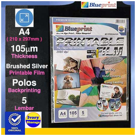 A4 Printable Film 5PC 105 mm Brushed Silver Blueprint - 8997031730285