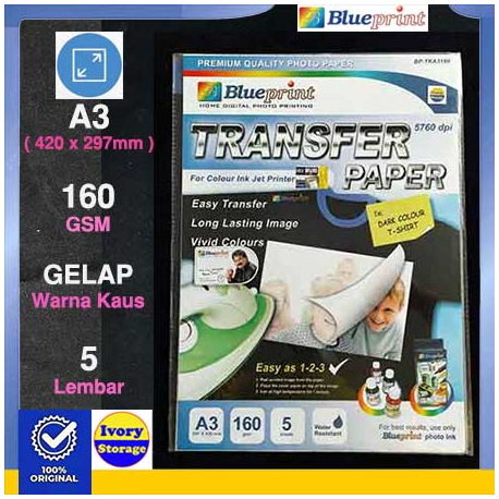 T-Shirt Transfer Paper Dark 5PC 160GSM Blueprint - 8997031730209