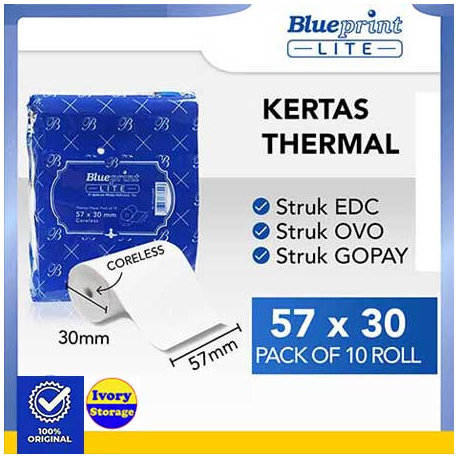 BLUEPRINT LITE THERMAL PAPER ROLL 57x38mm EKONOMIS ISI 10 ROLL (KERTAS STRUK THERMAL 57x38) BP-LITETP57x38