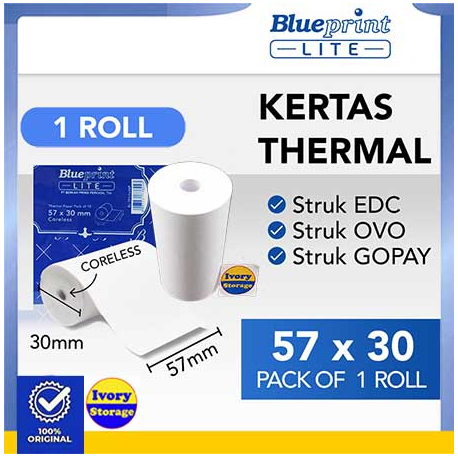 BLUEPRINT LITE THERMAL PAPER ROLL 57x38mm EKONOMIS ISI 10 ROLL (KERTAS STRUK THERMAL 57x38) BP-LITETP57x38