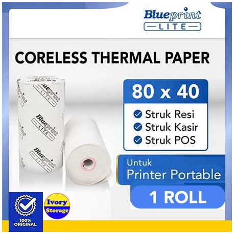 KERTAS THERMAL STRUK 80x80 mm 1 ROLL THERMAL PAPER BLUEPRINT LITE