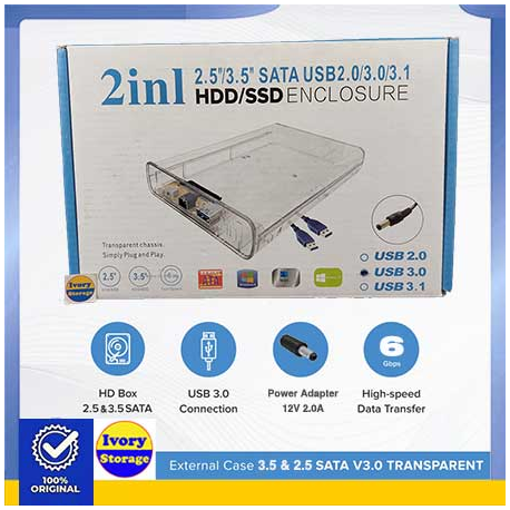 Casing HDD/SSD 2.5"/3.5" SATA Enclosure USB3.0
