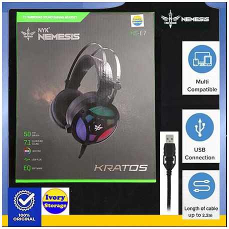 NYK NEMESIS HEADSET GAMING HS-E7 KABEL USB LED RGB