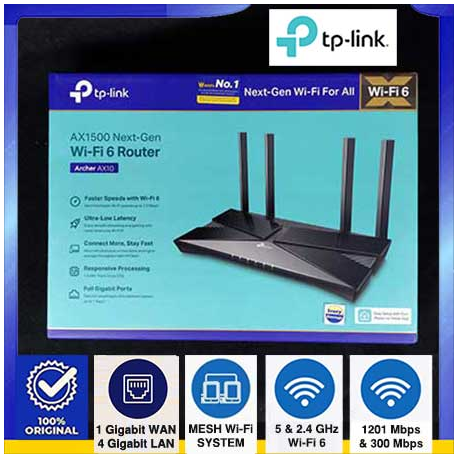 TP-LINK ARCHER AX10 AX1500 WIRELESS DUAL BAND ROUTER GIGABIT - 6935364089221