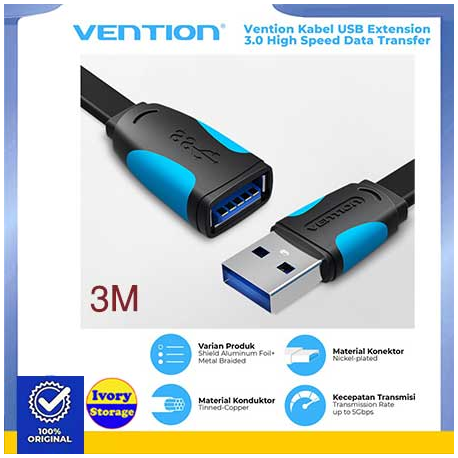 Kabel Extension USB3.0 Vention 3M AM ke AF USB3.0 3 meter Flat