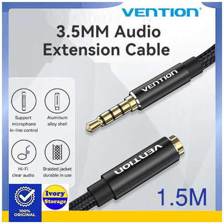 Kabel Ekstension Audio TRRS AUX 3.5mm 4 Pole VENTION 1.5m Stereo Braided BHCBI 1.5 meter ( Aux-Aux )