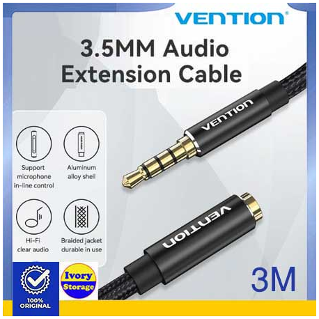 Kabel Ekstension Audio TRRS AUX 3.5mm 4 Pole VENTION 3m Stereo Braided BHCBI 3 meter ( Aux-Aux )